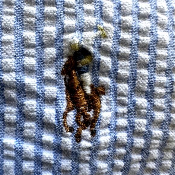 Ralph Lauren Seersucker Button Down Shirt Embroidered Logo Striped Blue White 4 - Picture 2 of 4